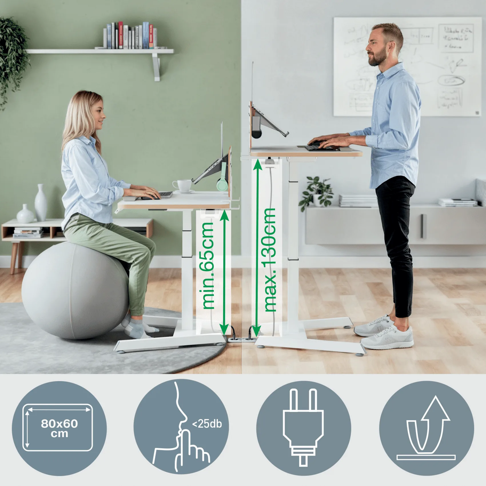 Leitz Ergo kisméretű elektromos ülő-álló asztal, fehér 2